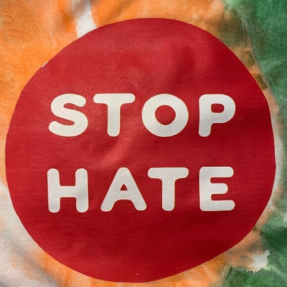 NWOT Stop Hate Tie Dye V-Neck T-Shirt Sz L - Picture 1 of 5